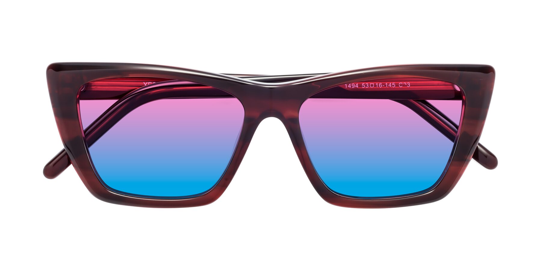Folded Front of 1494 in Stripe Wine with Pink / Blue Gradient Lenses