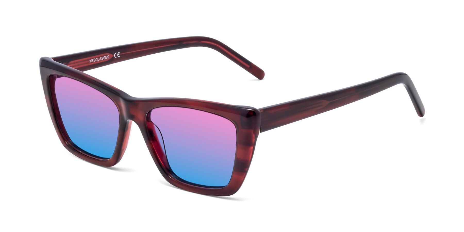 Angle of 1494 in Stripe Wine with Pink / Blue Gradient Lenses