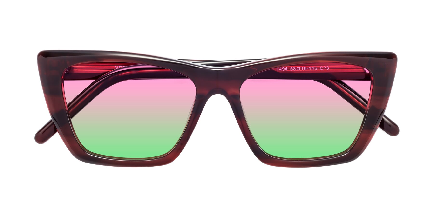 Folded Front of 1494 in Stripe Wine with Pink / Green Gradient Lenses