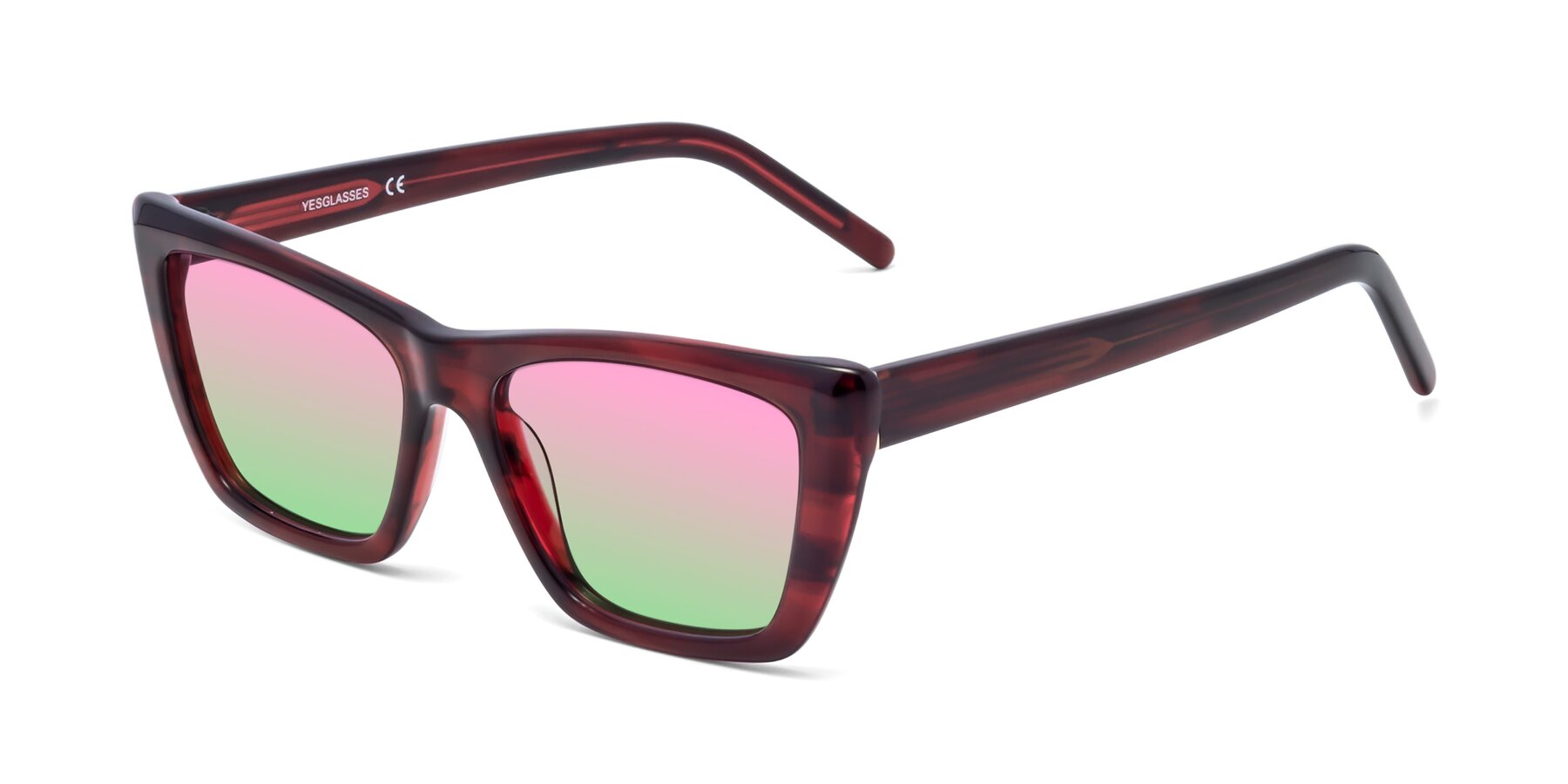 Angle of 1494 in Stripe Wine with Pink / Green Gradient Lenses