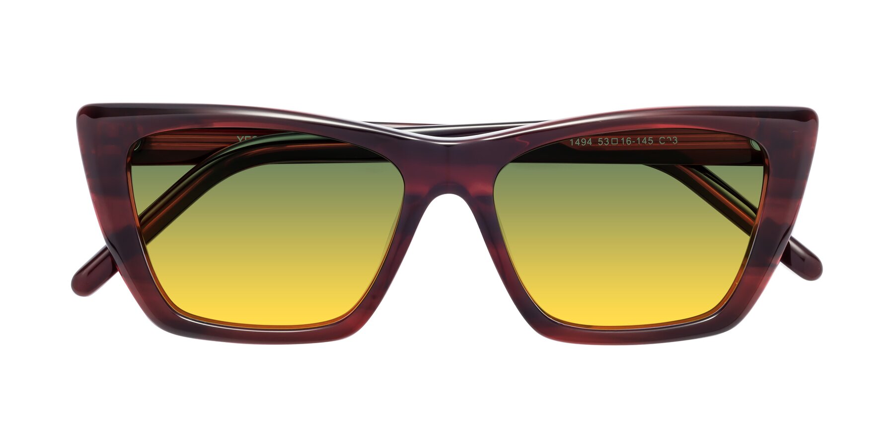 Folded Front of 1494 in Stripe Wine with Green / Yellow Gradient Lenses