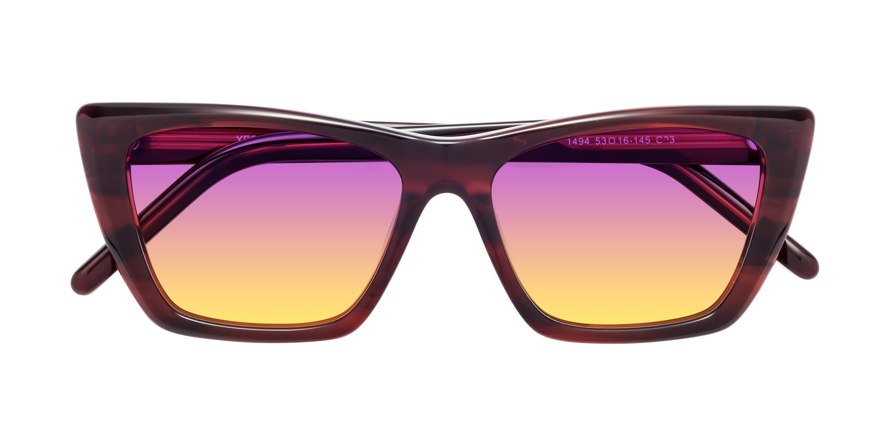 Folded Front of 1494 in Stripe Wine with Purple / Yellow Gradient Lenses
