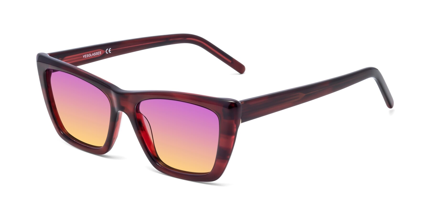 Angle of 1494 in Stripe Wine with Purple / Yellow Gradient Lenses