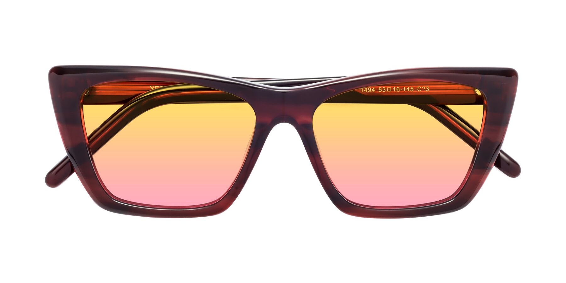 Folded Front of 1494 in Stripe Wine with Yellow / Pink Gradient Lenses