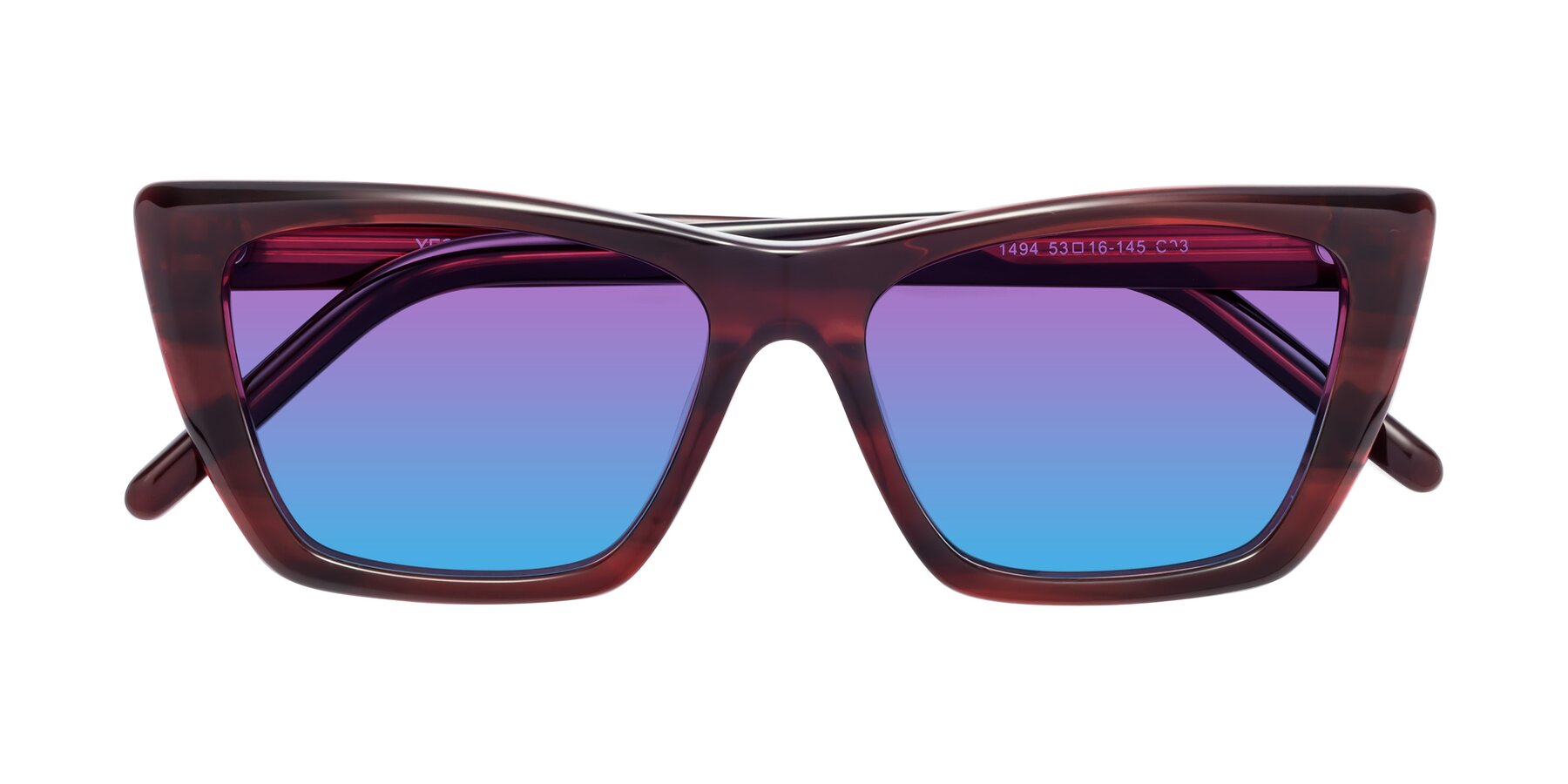 Folded Front of 1494 in Stripe Wine with Purple / Blue Gradient Lenses