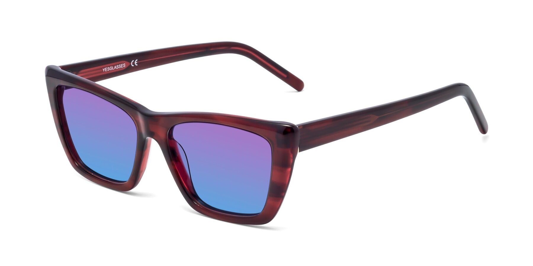 Angle of 1494 in Stripe Wine with Purple / Blue Gradient Lenses
