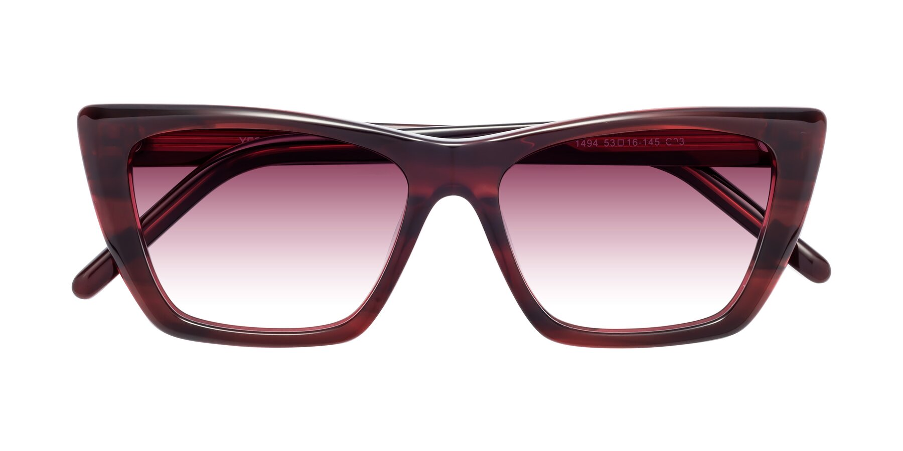 Folded Front of 1494 in Stripe Wine with Wine Gradient Lenses