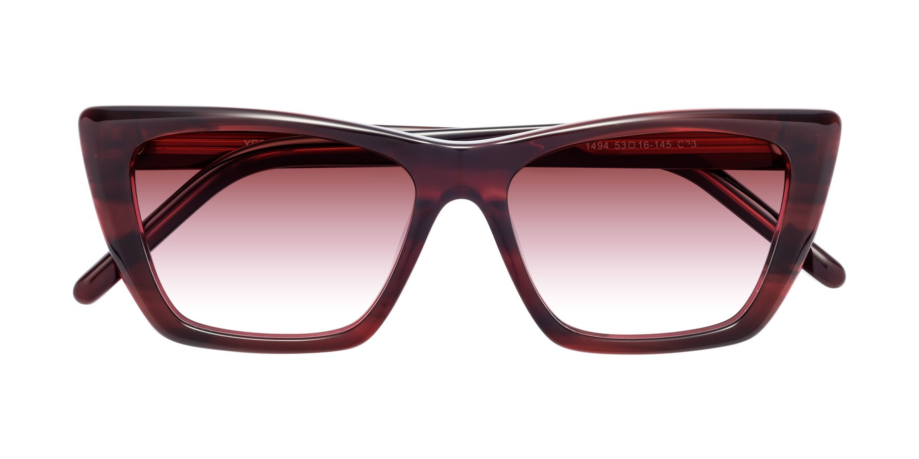 Folded Front of 1494 in Stripe Wine with Garnet Gradient Lenses