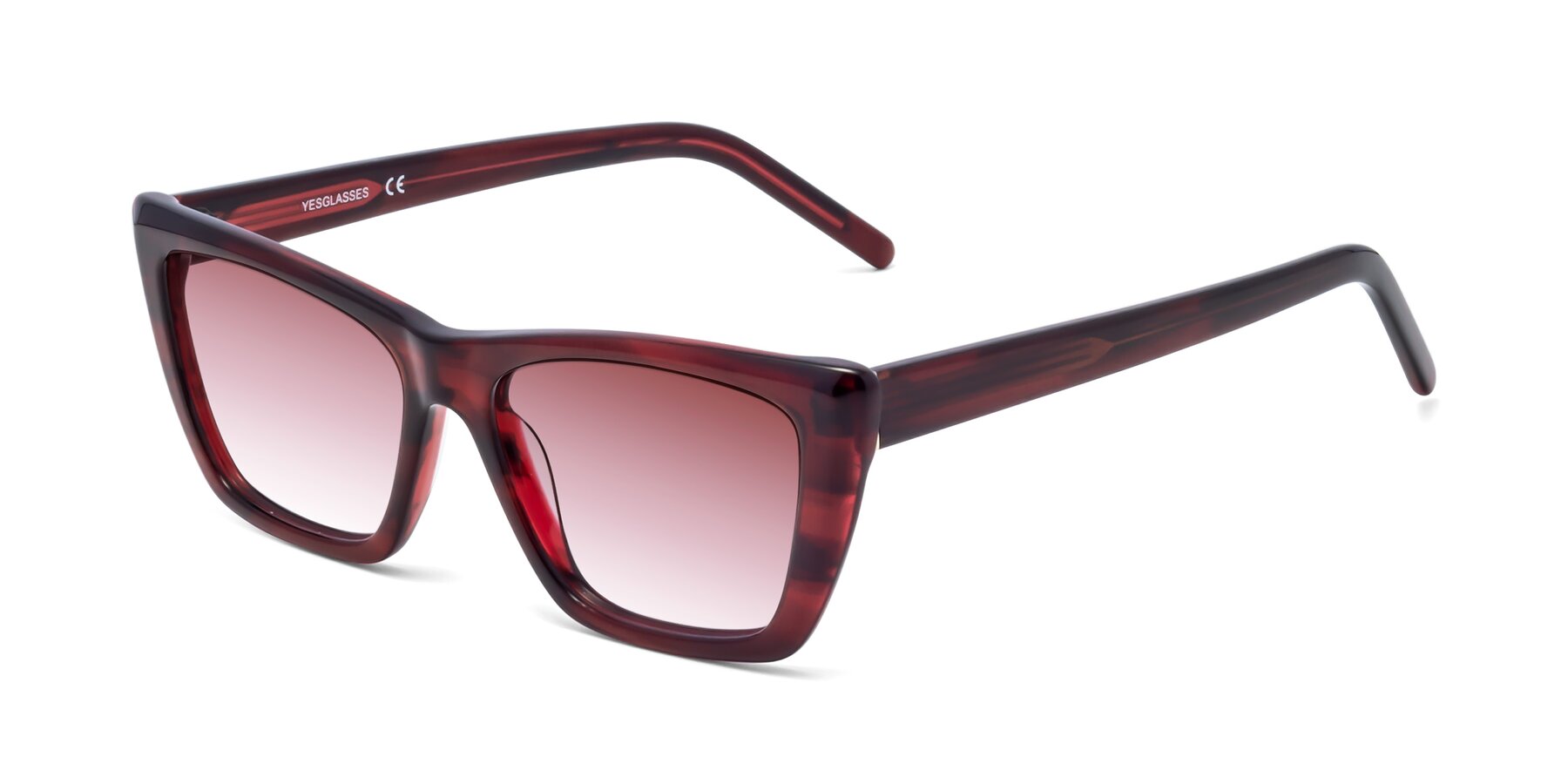 Angle of 1494 in Stripe Wine with Garnet Gradient Lenses