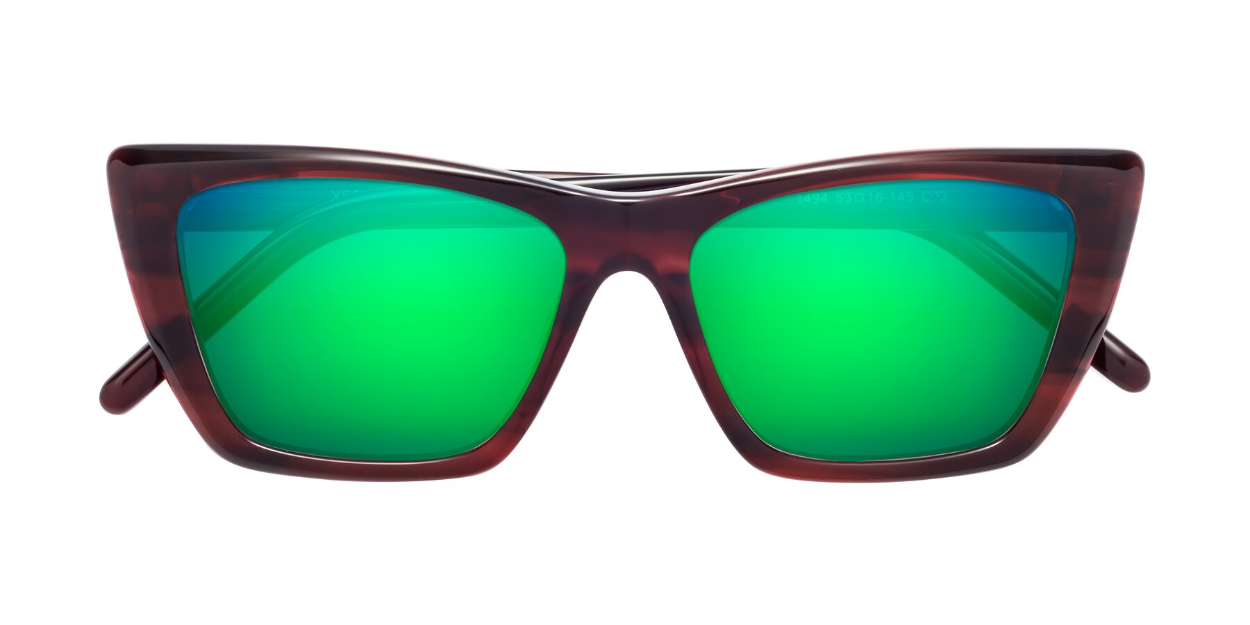 Folded Front of 1494 in Stripe Wine with Green Mirrored Lenses