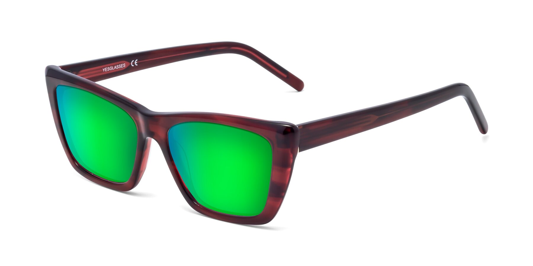 Angle of 1494 in Stripe Wine with Green Mirrored Lenses