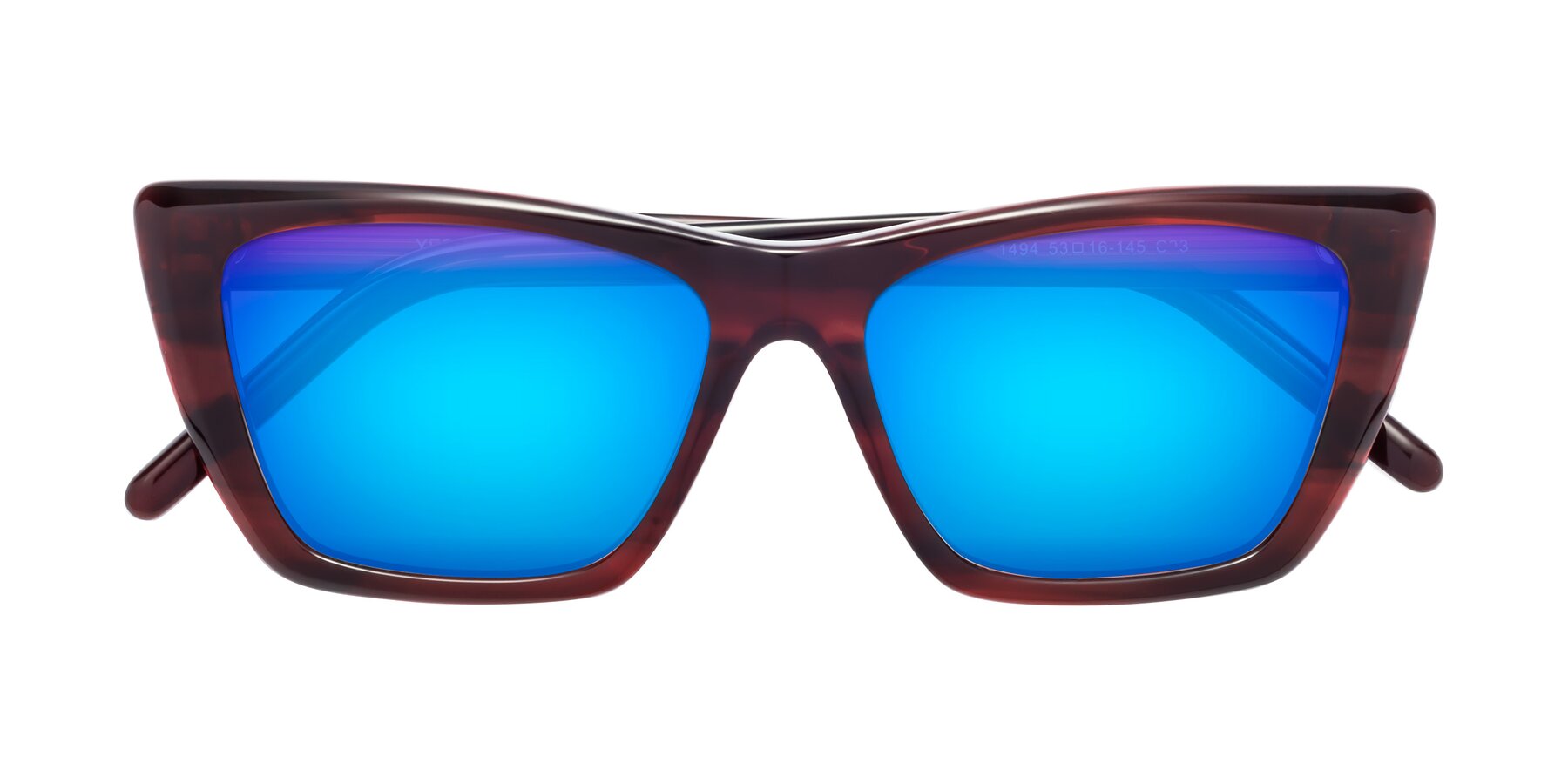 Folded Front of 1494 in Stripe Wine with Blue Mirrored Lenses