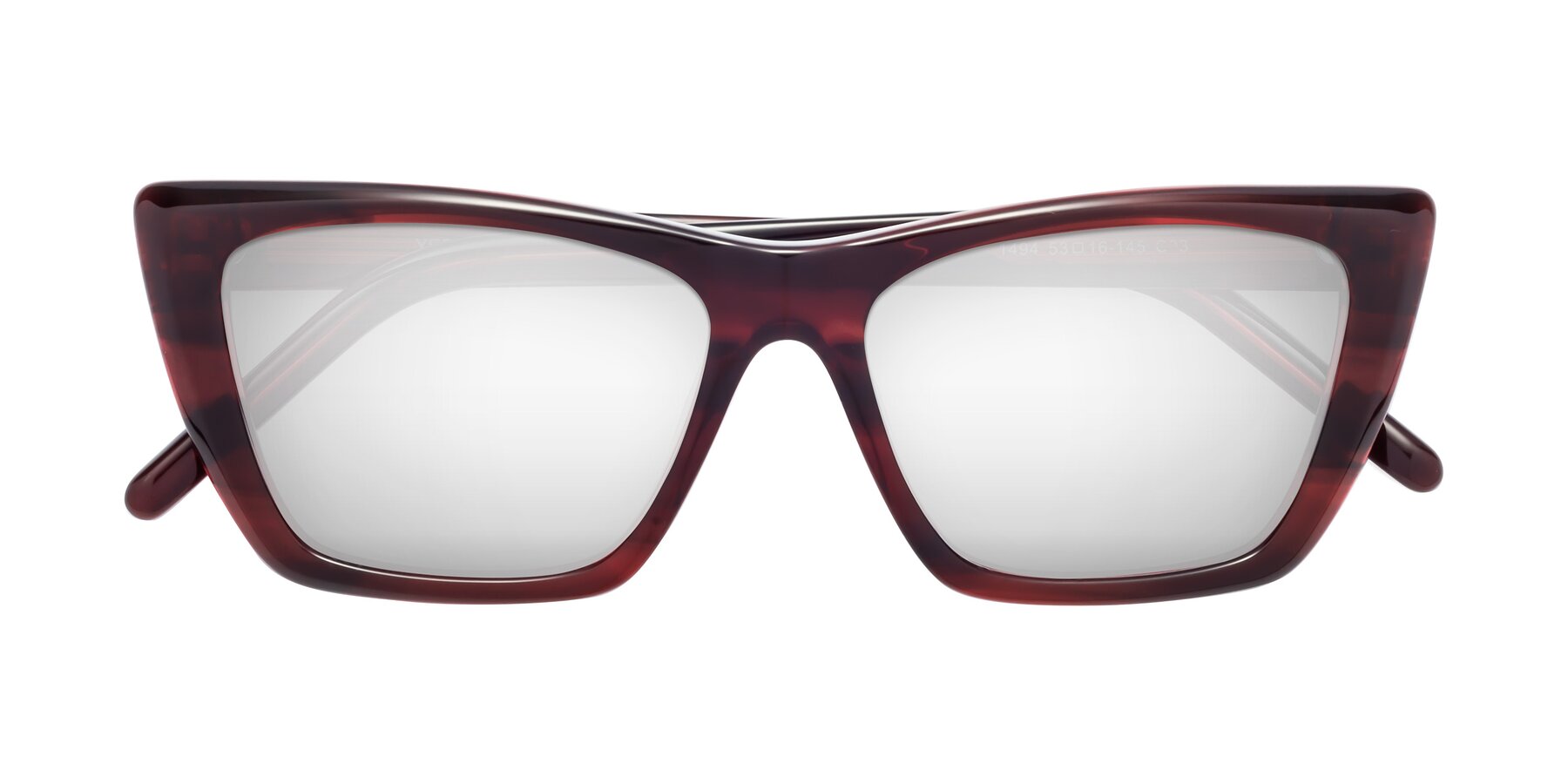 Folded Front of 1494 in Stripe Wine with Silver Mirrored Lenses