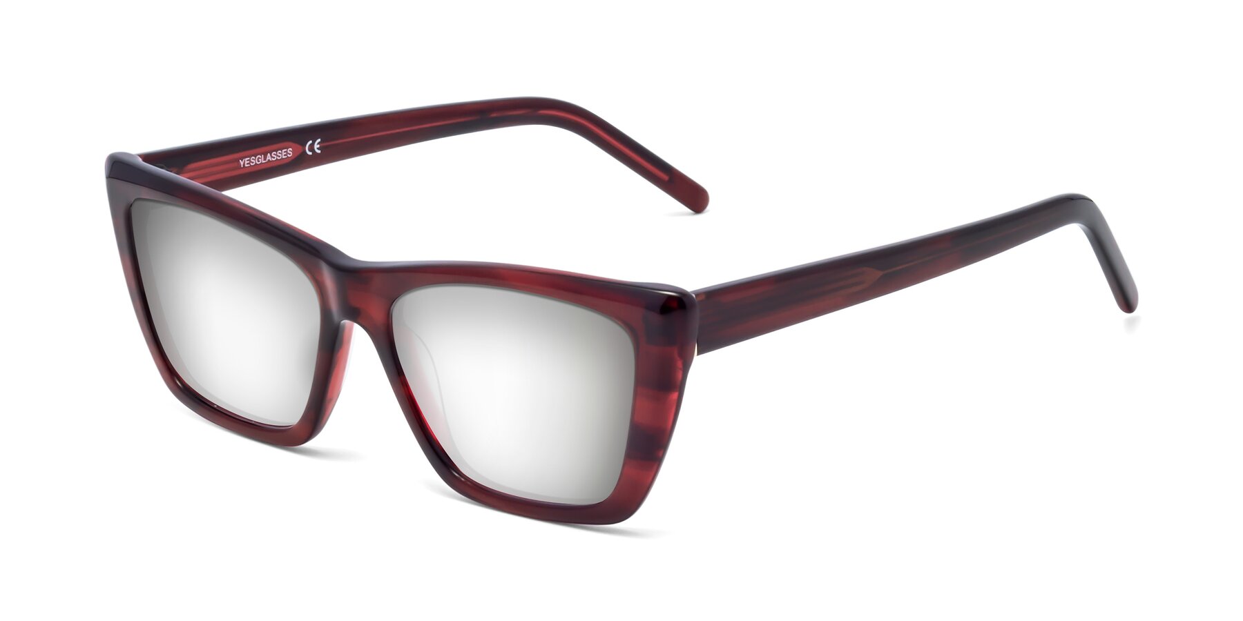 Angle of 1494 in Stripe Wine with Silver Mirrored Lenses