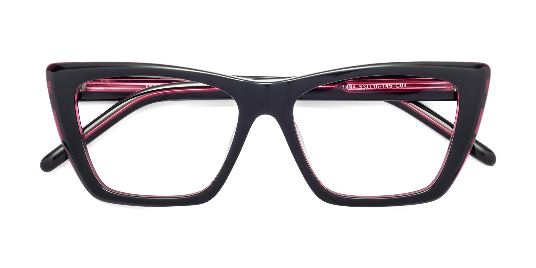Folded Front of 1494 in Black-Wine with Clear Reading Eyeglass Lenses