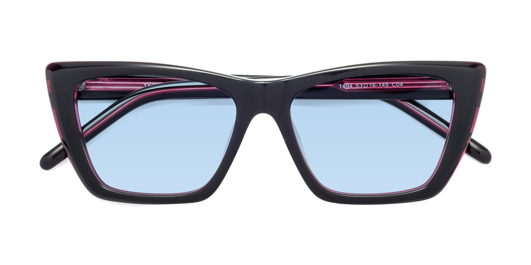 Folded Front of 1494 in Black-Wine with Light Blue Tinted Lenses