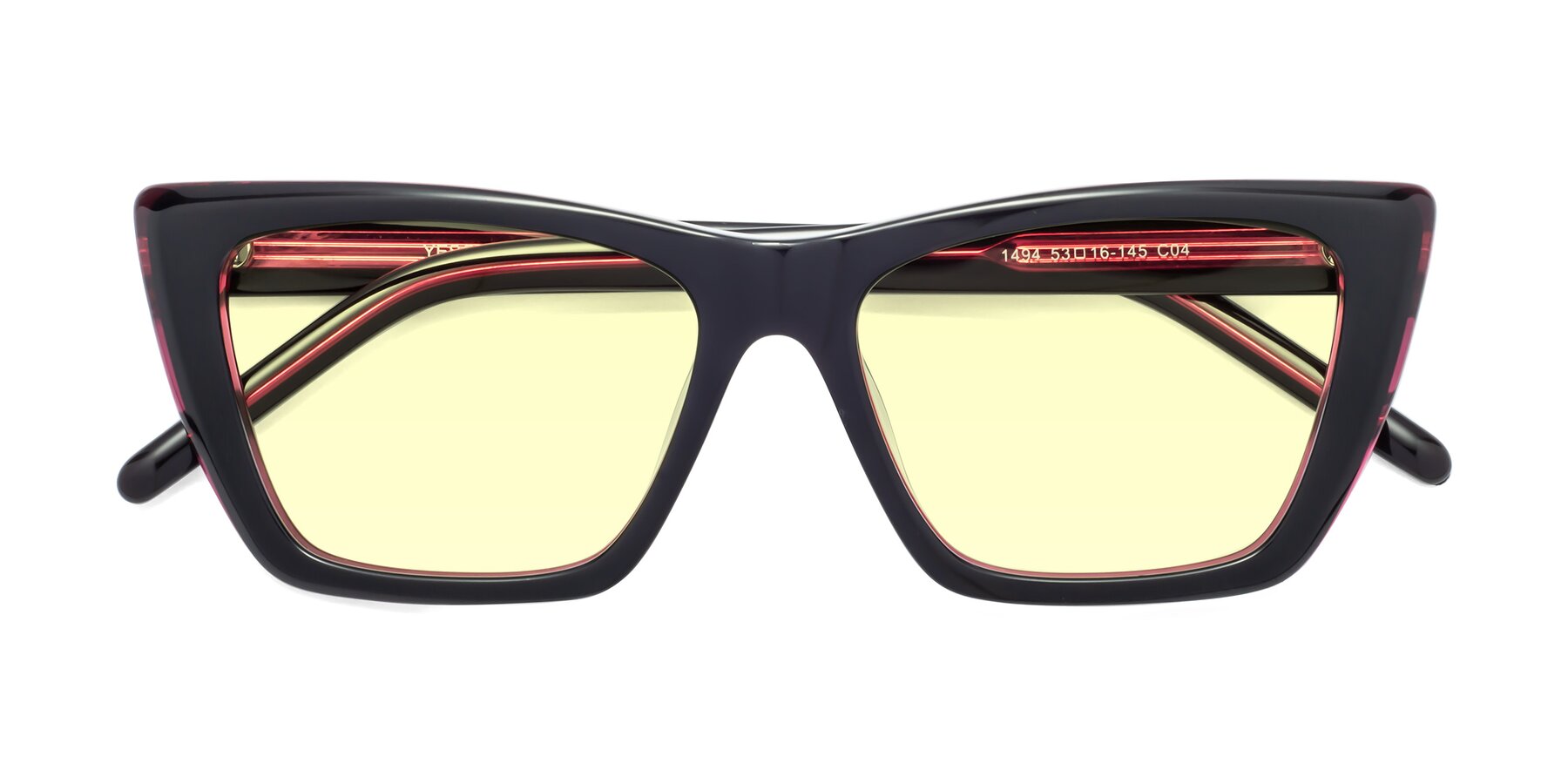 Folded Front of 1494 in Black-Wine with Light Yellow Tinted Lenses