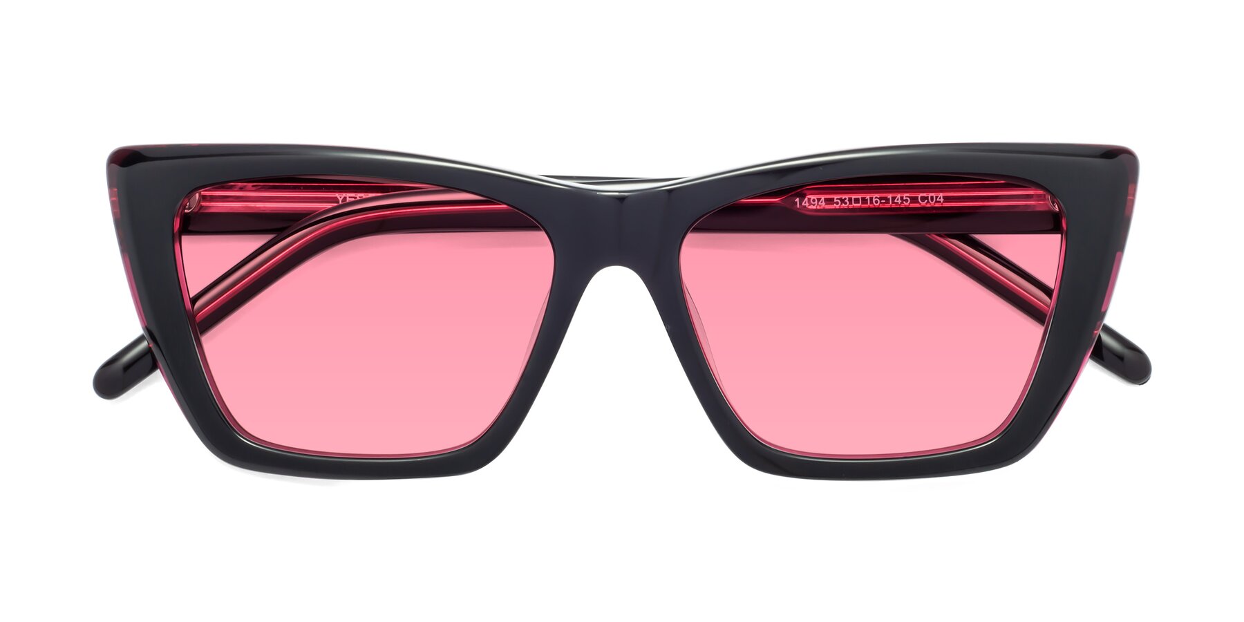 Folded Front of 1494 in Black-Wine with Medium Pink Tinted Lenses
