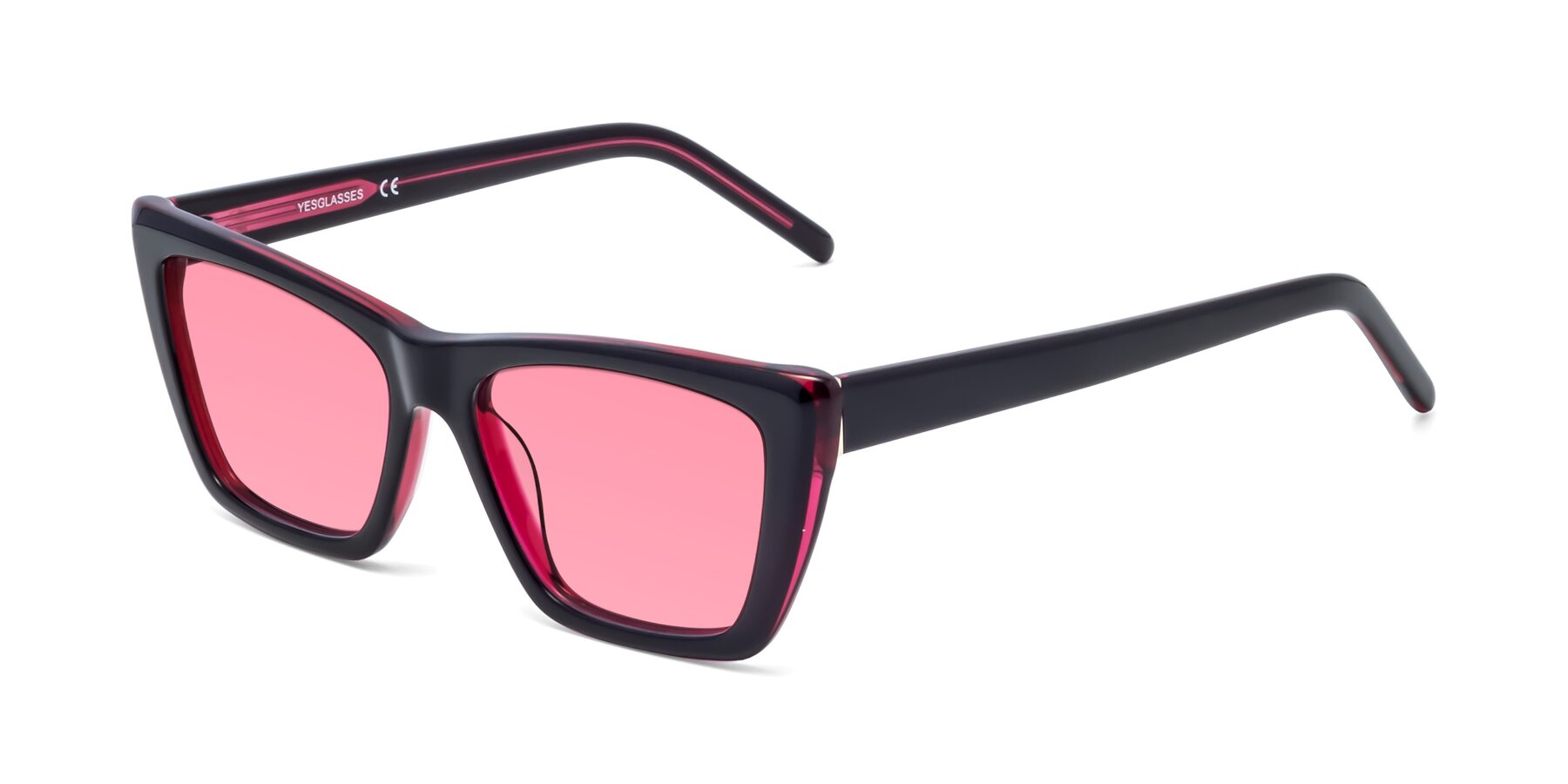Angle of 1494 in Black-Wine with Medium Pink Tinted Lenses