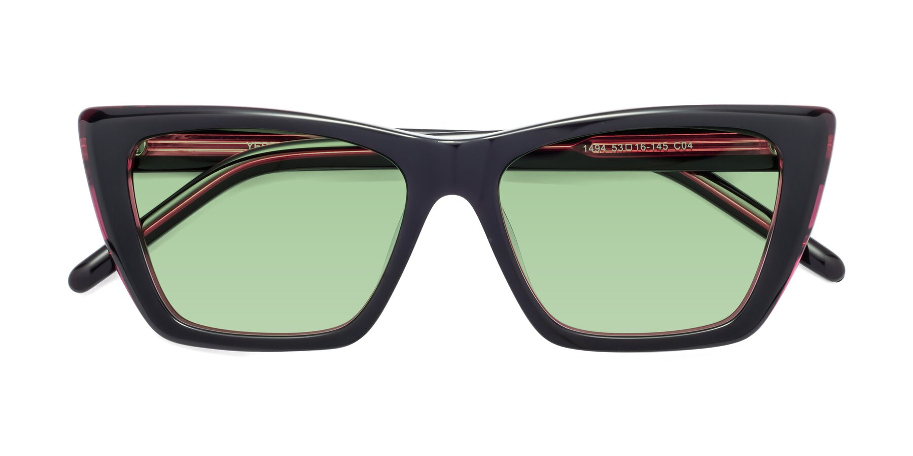 Folded Front of 1494 in Black-Wine with Medium Green Tinted Lenses