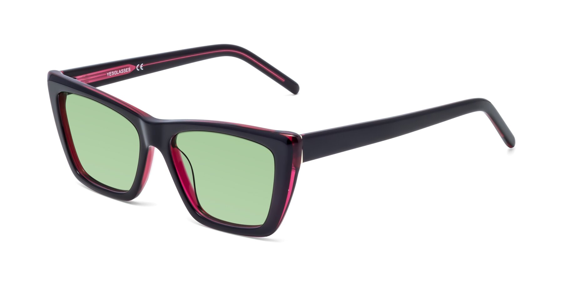 Angle of 1494 in Black-Wine with Medium Green Tinted Lenses