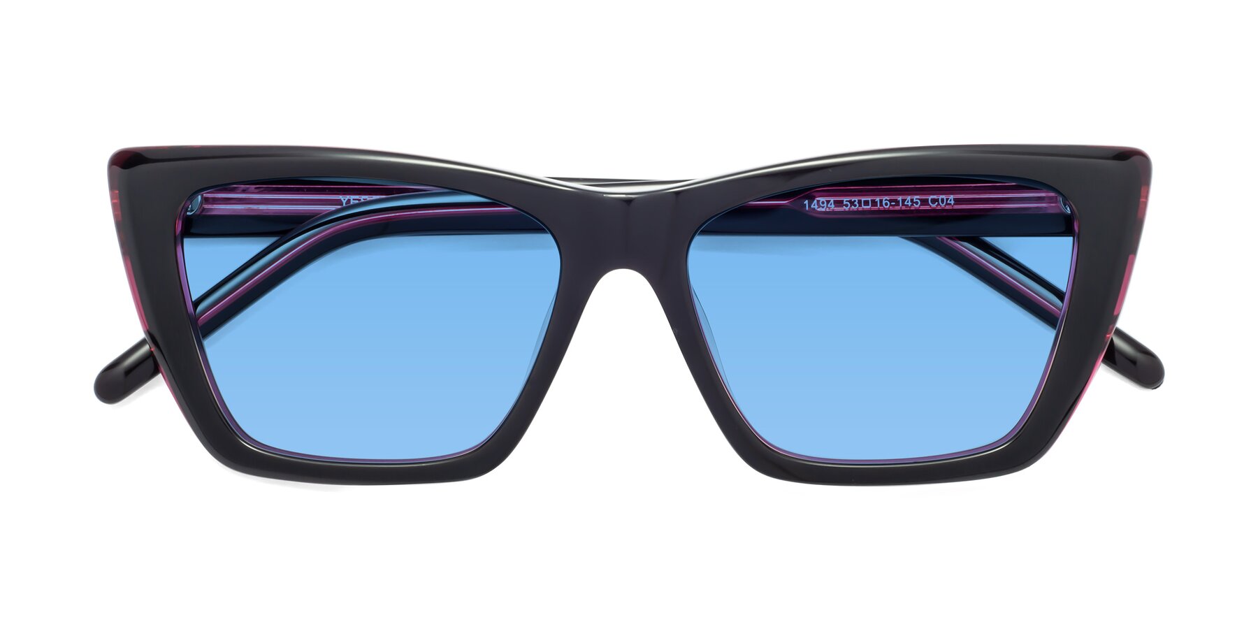 Folded Front of 1494 in Black-Wine with Medium Blue Tinted Lenses