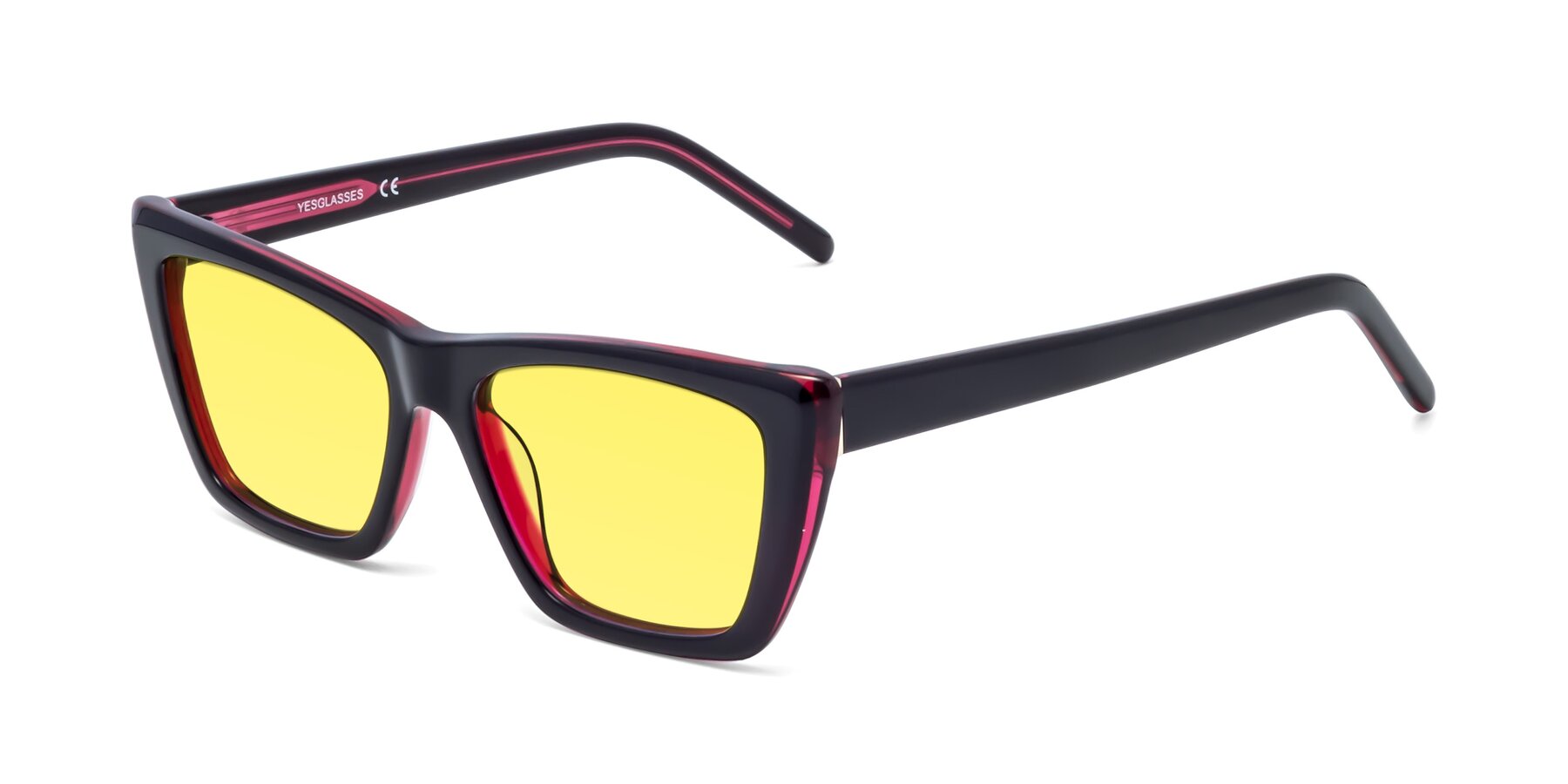 Angle of 1494 in Black-Wine with Medium Yellow Tinted Lenses