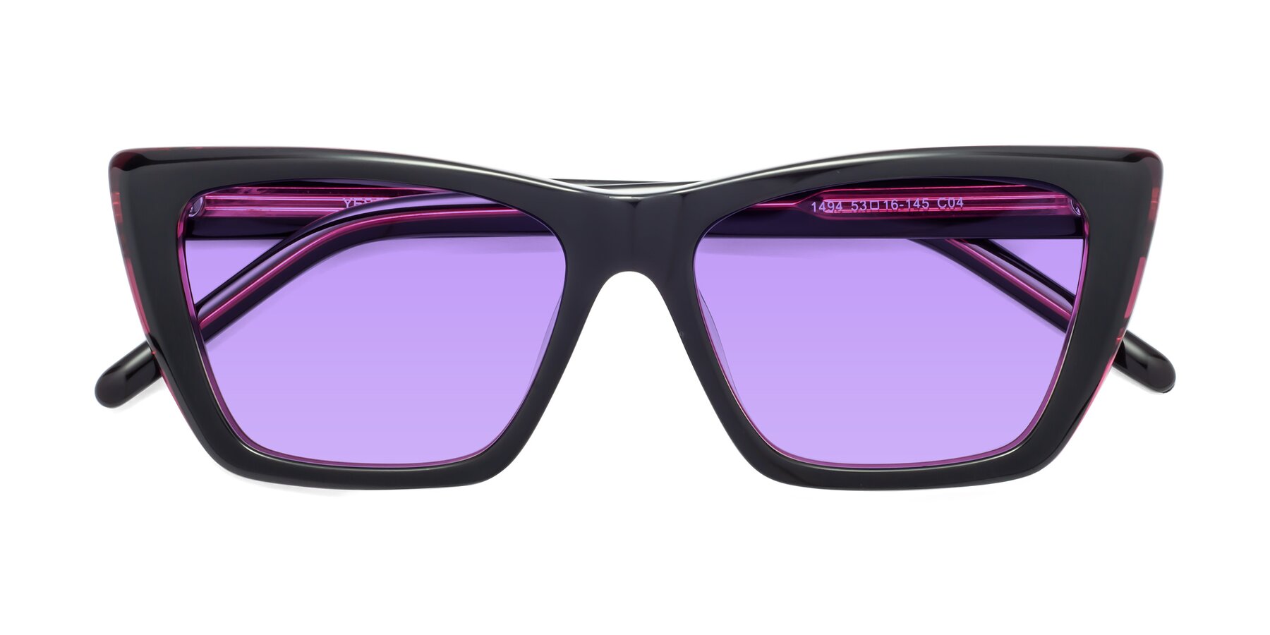 Folded Front of 1494 in Black-Wine with Medium Purple Tinted Lenses