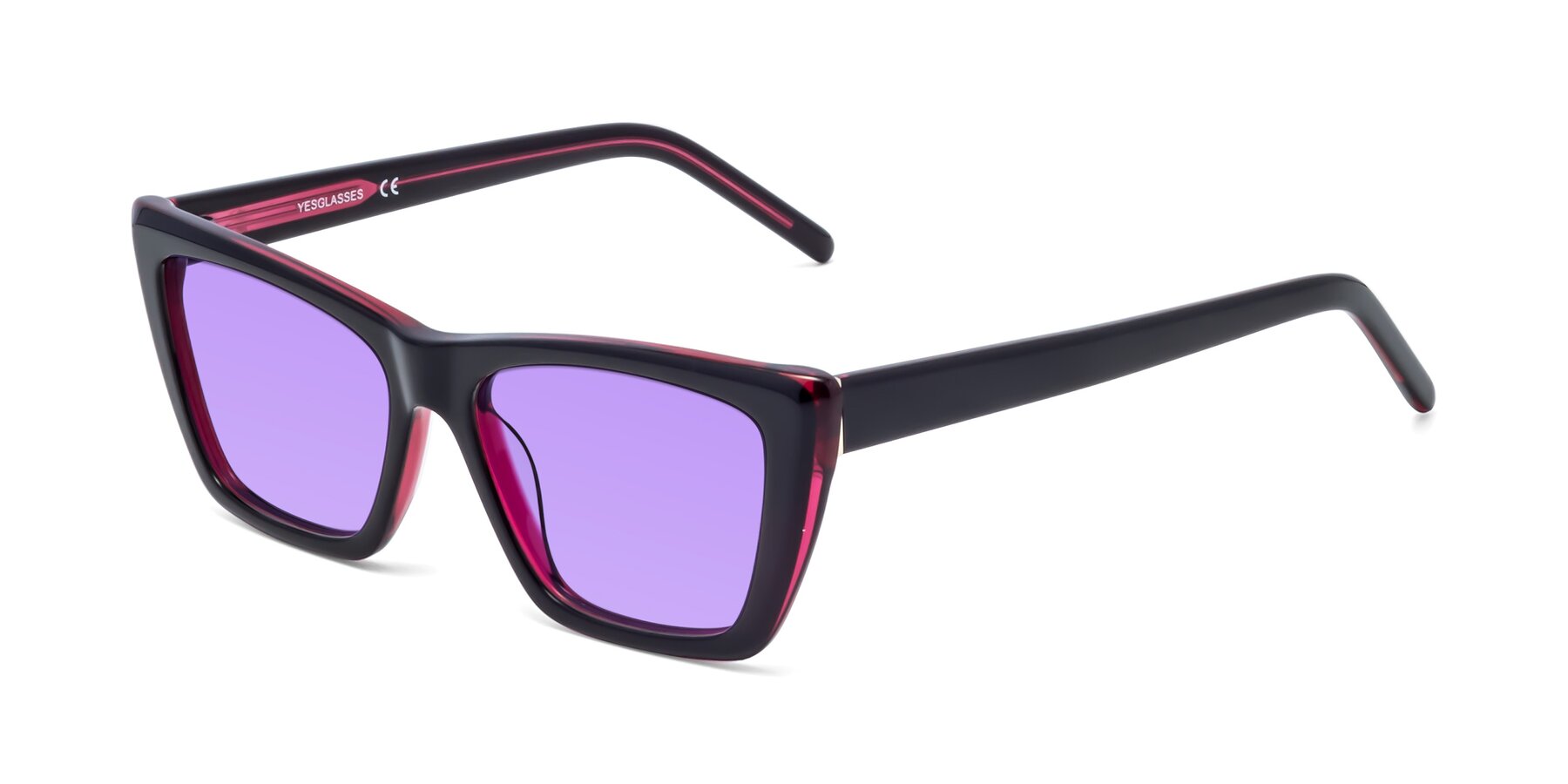 Angle of 1494 in Black-Wine with Medium Purple Tinted Lenses