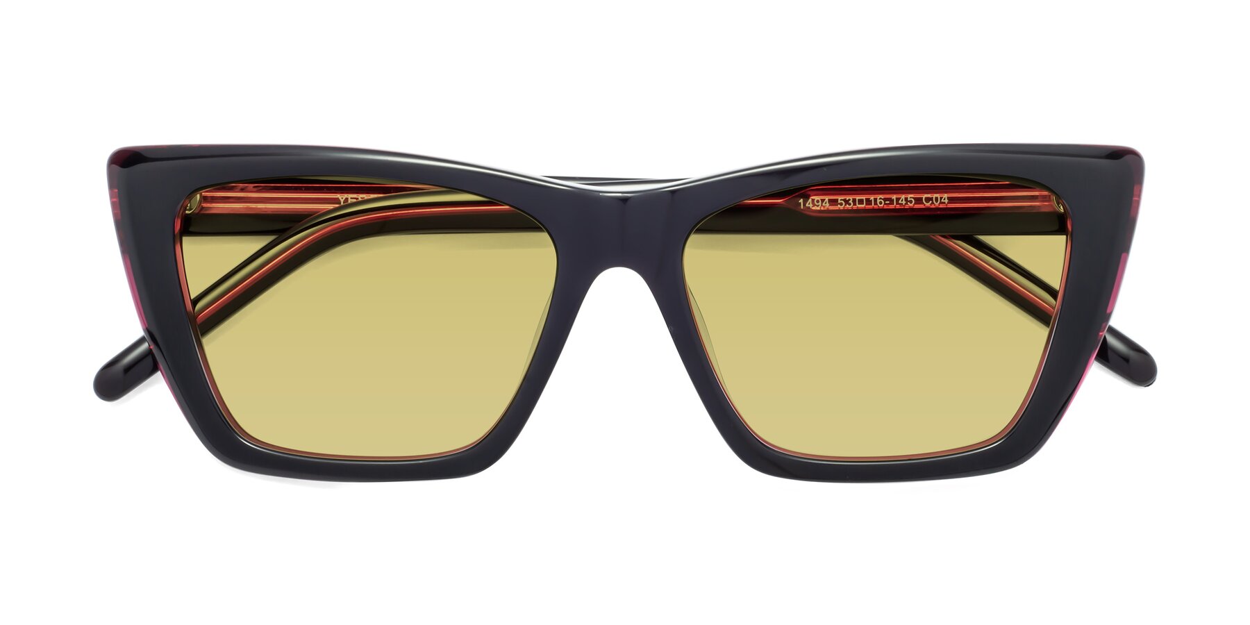 Folded Front of 1494 in Black-Wine with Medium Champagne Tinted Lenses