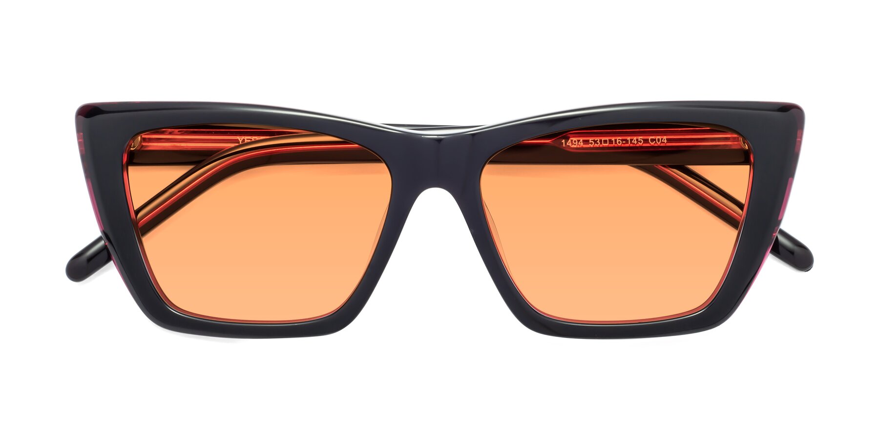 Folded Front of 1494 in Black-Wine with Medium Orange Tinted Lenses