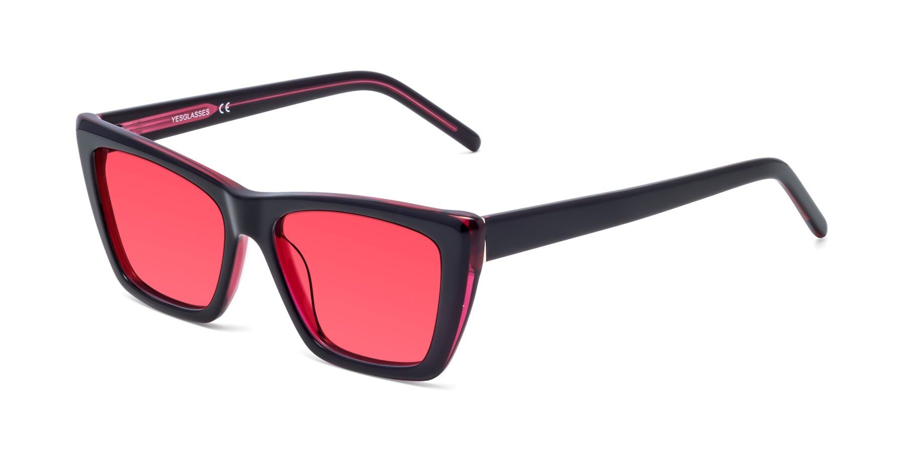 Angle of 1494 in Black-Wine with Pink Tinted Lenses
