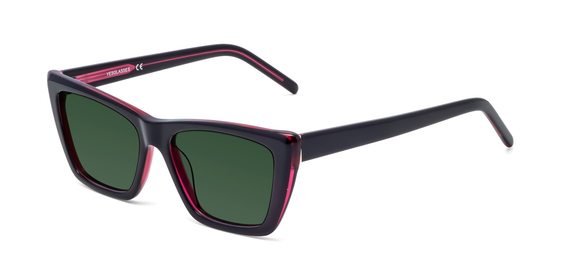 Angle of 1494 in Black-Wine with Green Tinted Lenses