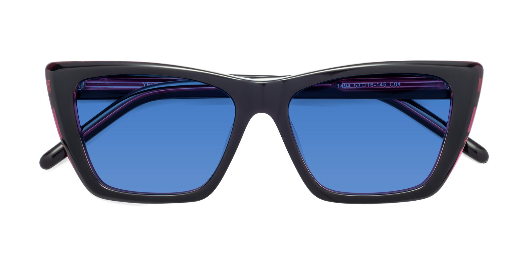 Folded Front of 1494 in Black-Wine with Blue Tinted Lenses
