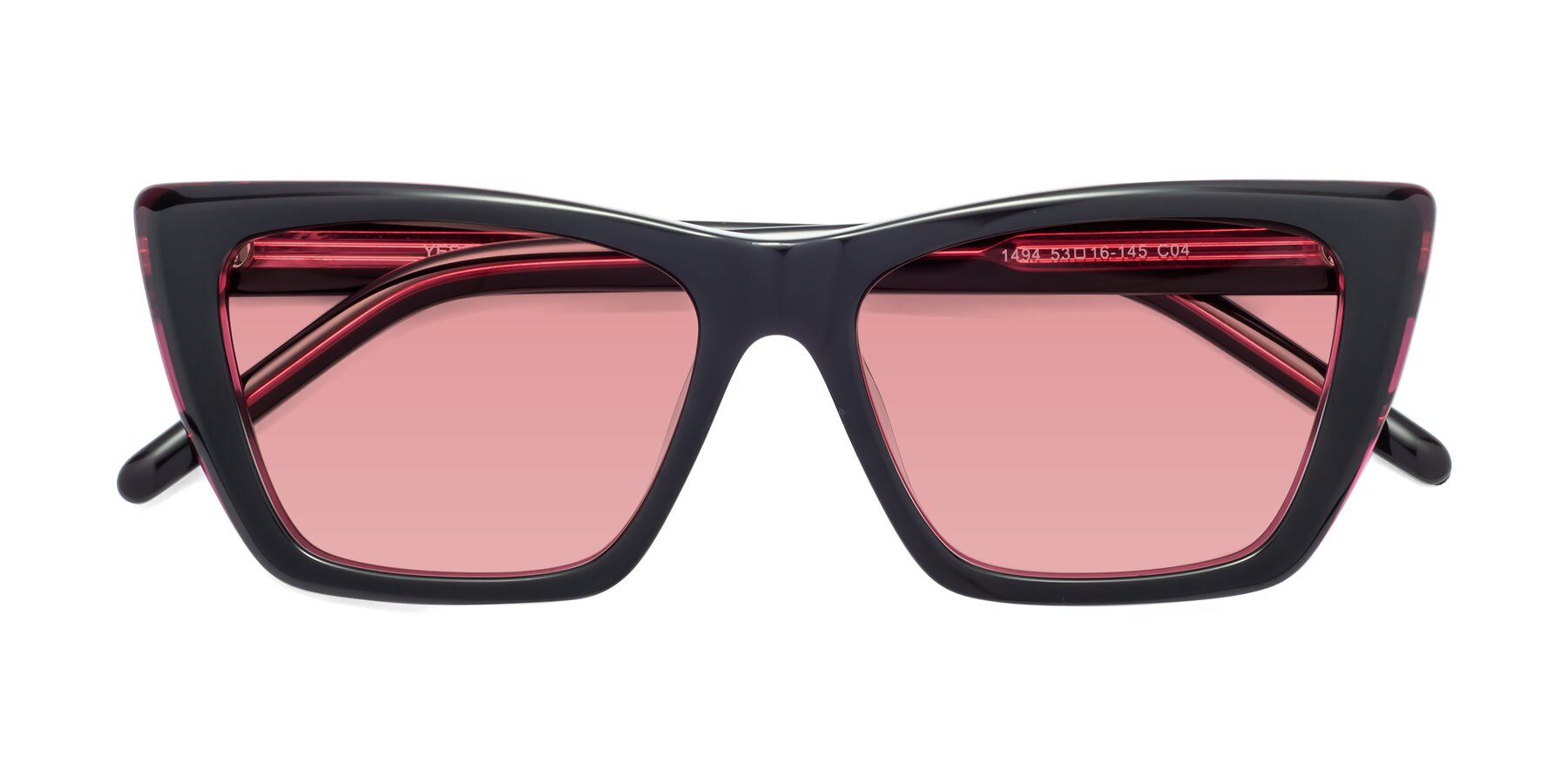 Folded Front of 1494 in Black-Wine with Medium Garnet Tinted Lenses