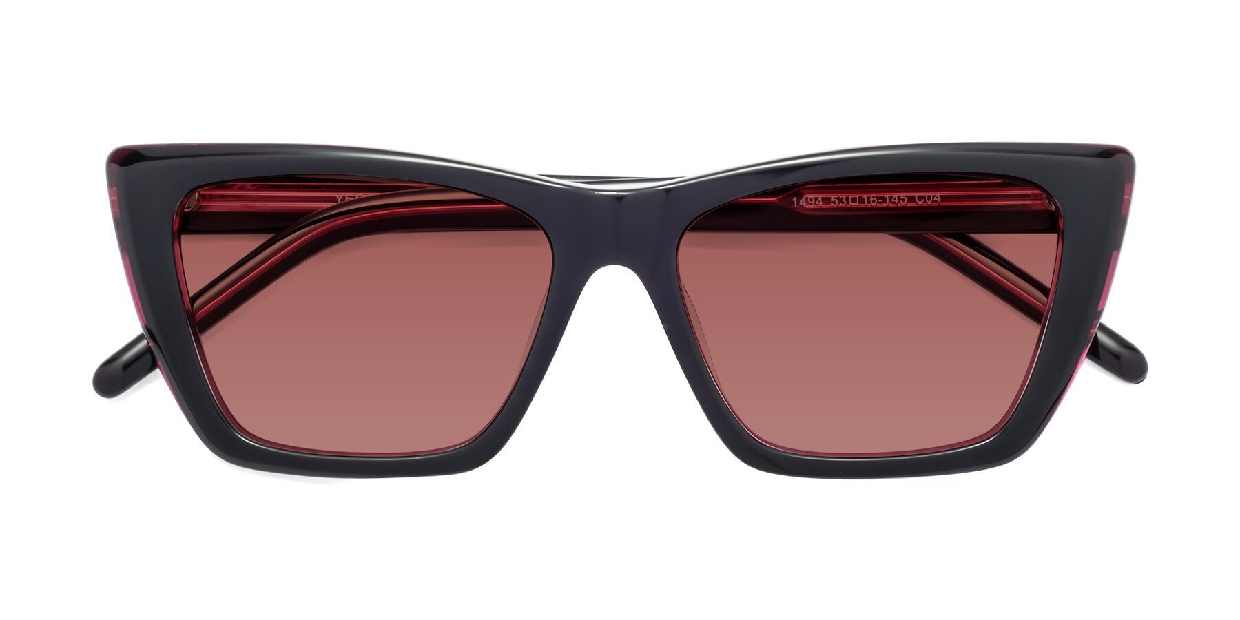 Folded Front of 1494 in Black-Wine with Garnet Tinted Lenses