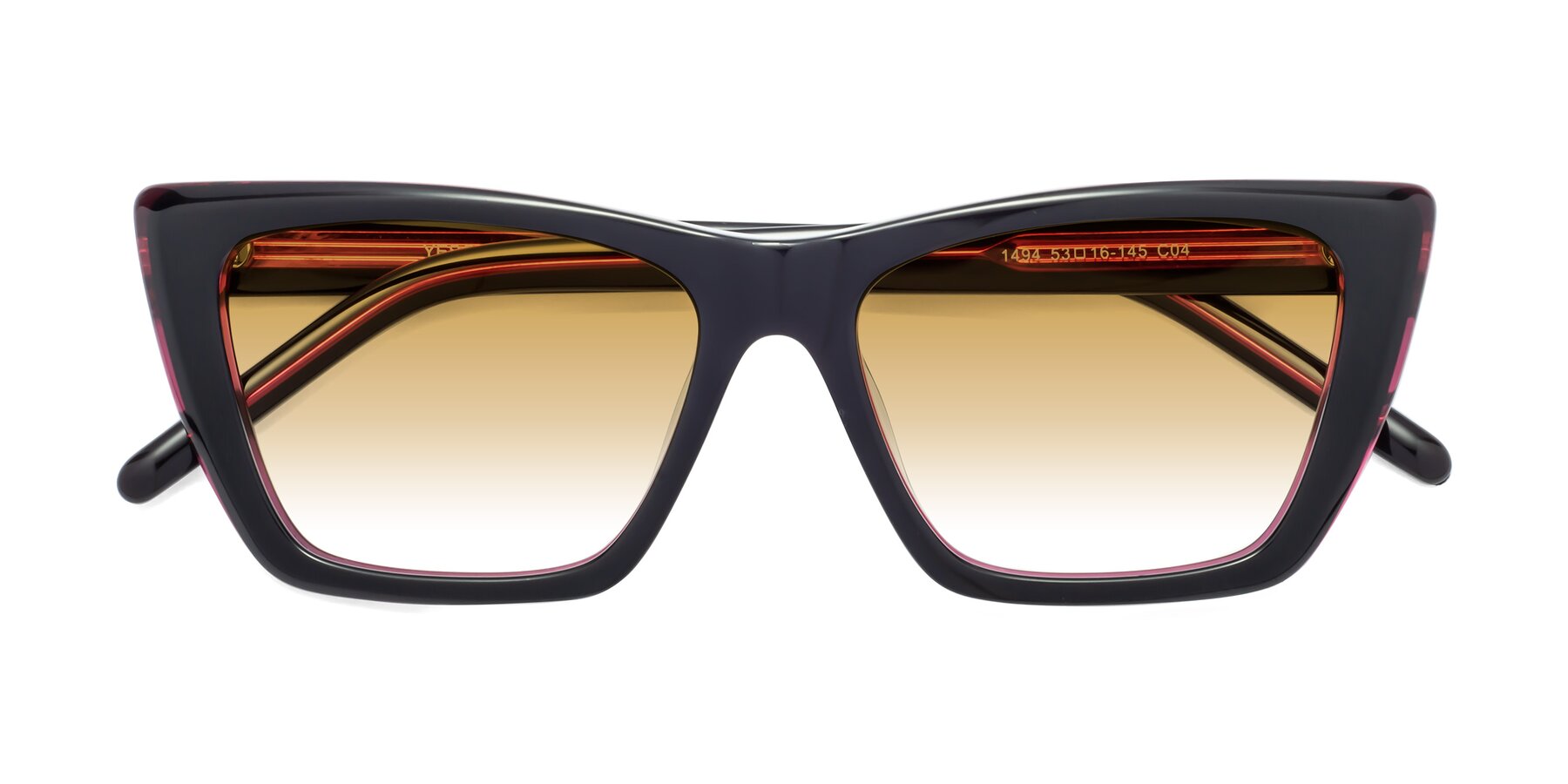 Folded Front of 1494 in Black-Wine with Champagne Gradient Lenses