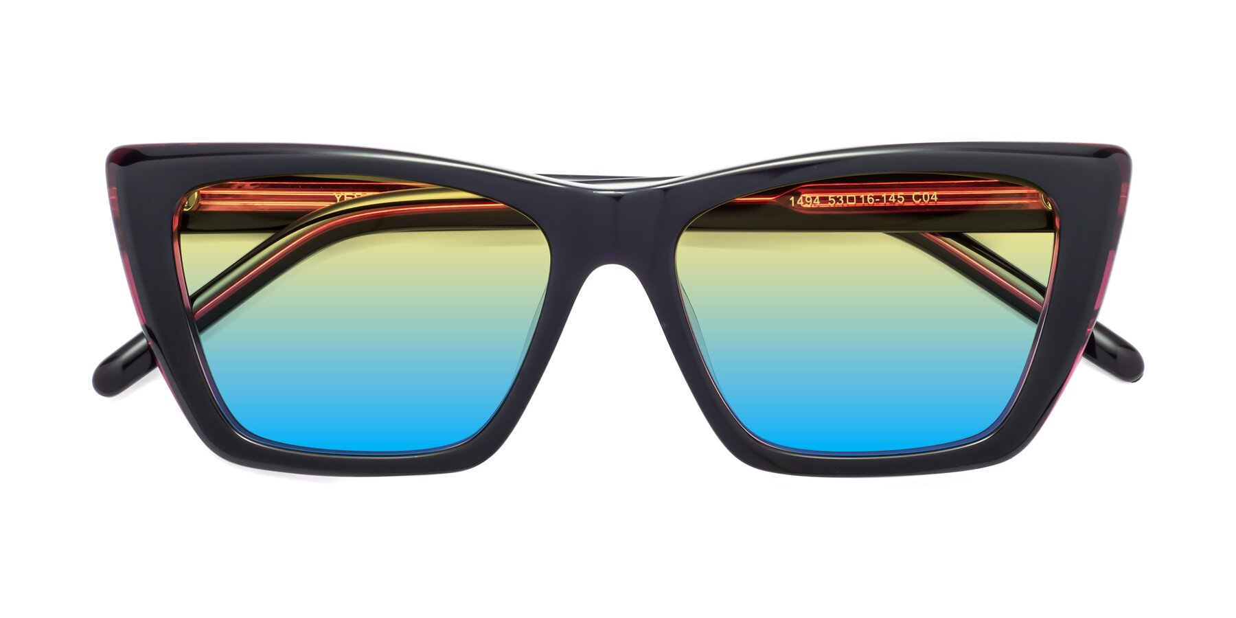 Folded Front of 1494 in Black-Wine with Yellow / Blue Gradient Lenses