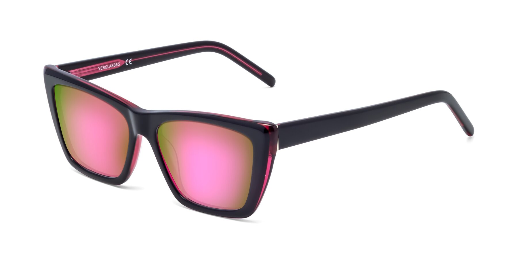 Angle of 1494 in Black-Wine with Pink Mirrored Lenses