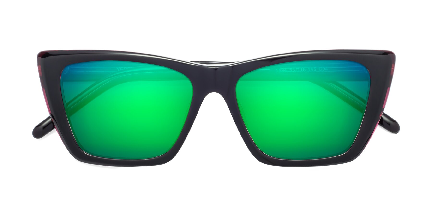 Folded Front of 1494 in Black-Wine with Green Mirrored Lenses