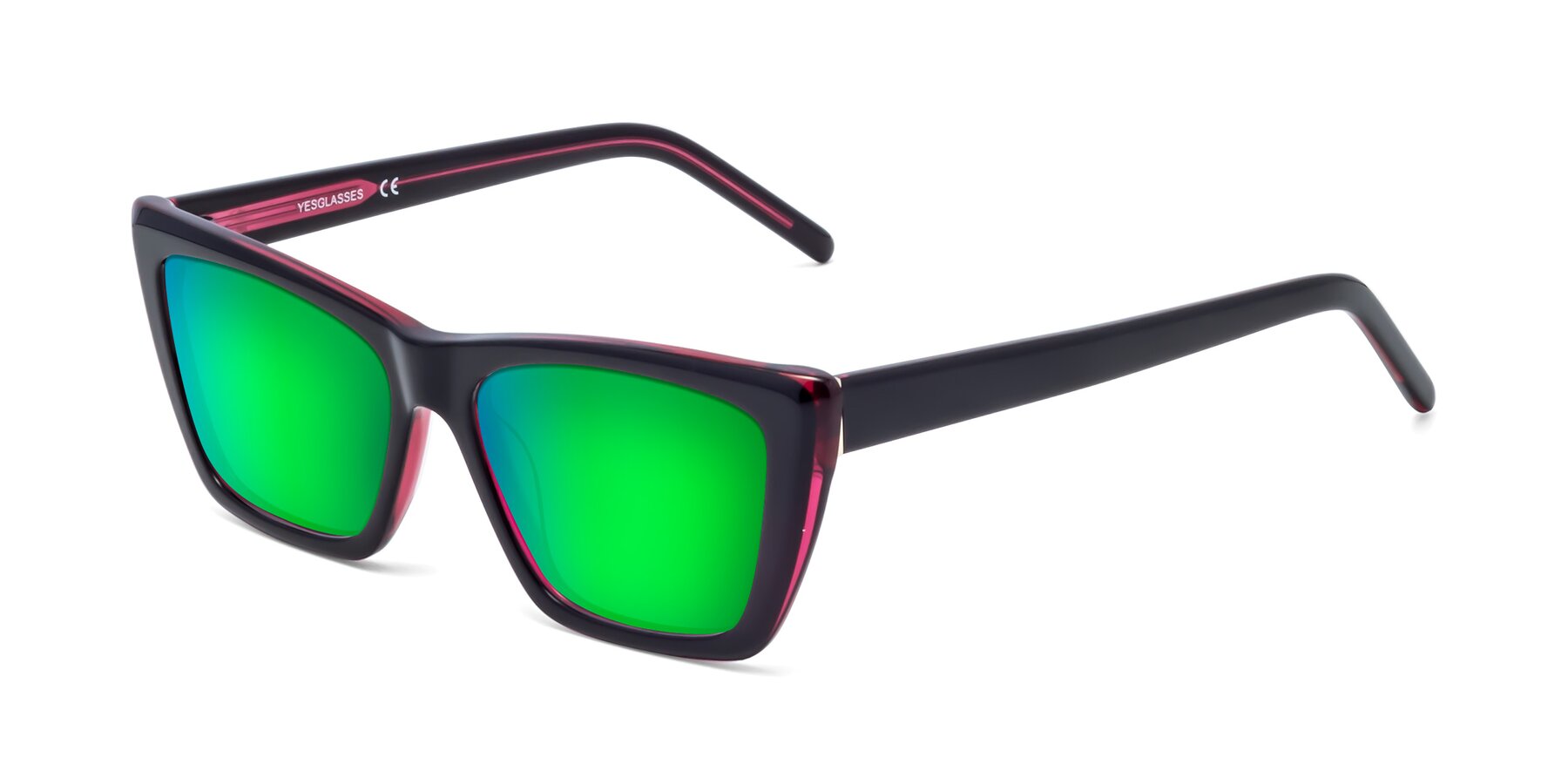 Angle of 1494 in Black-Wine with Green Mirrored Lenses