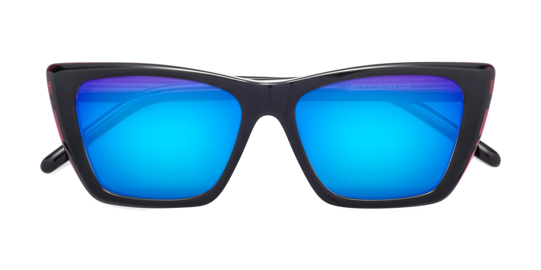 Folded Front of 1494 in Black-Wine with Blue Mirrored Lenses