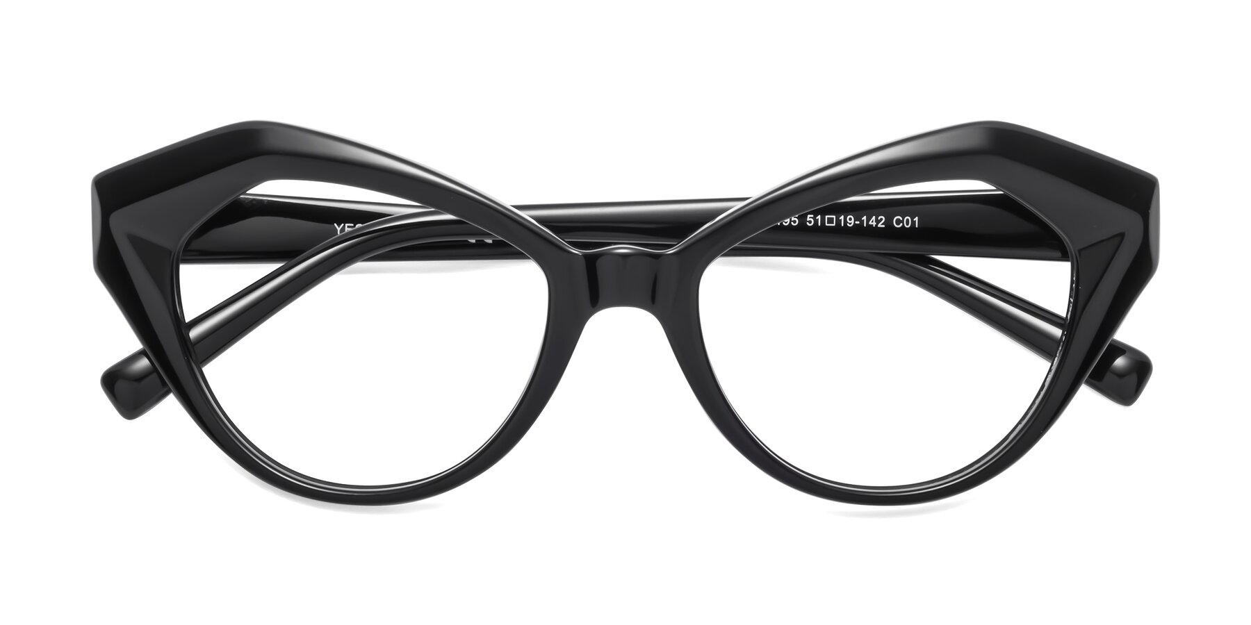 Folded Front of 1495 in Black with Clear Eyeglass Lenses