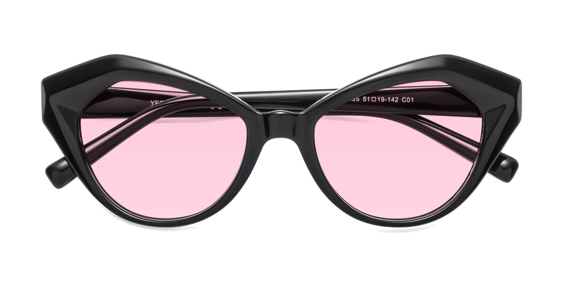 Folded Front of 1495 in Black with Light Pink Tinted Lenses
