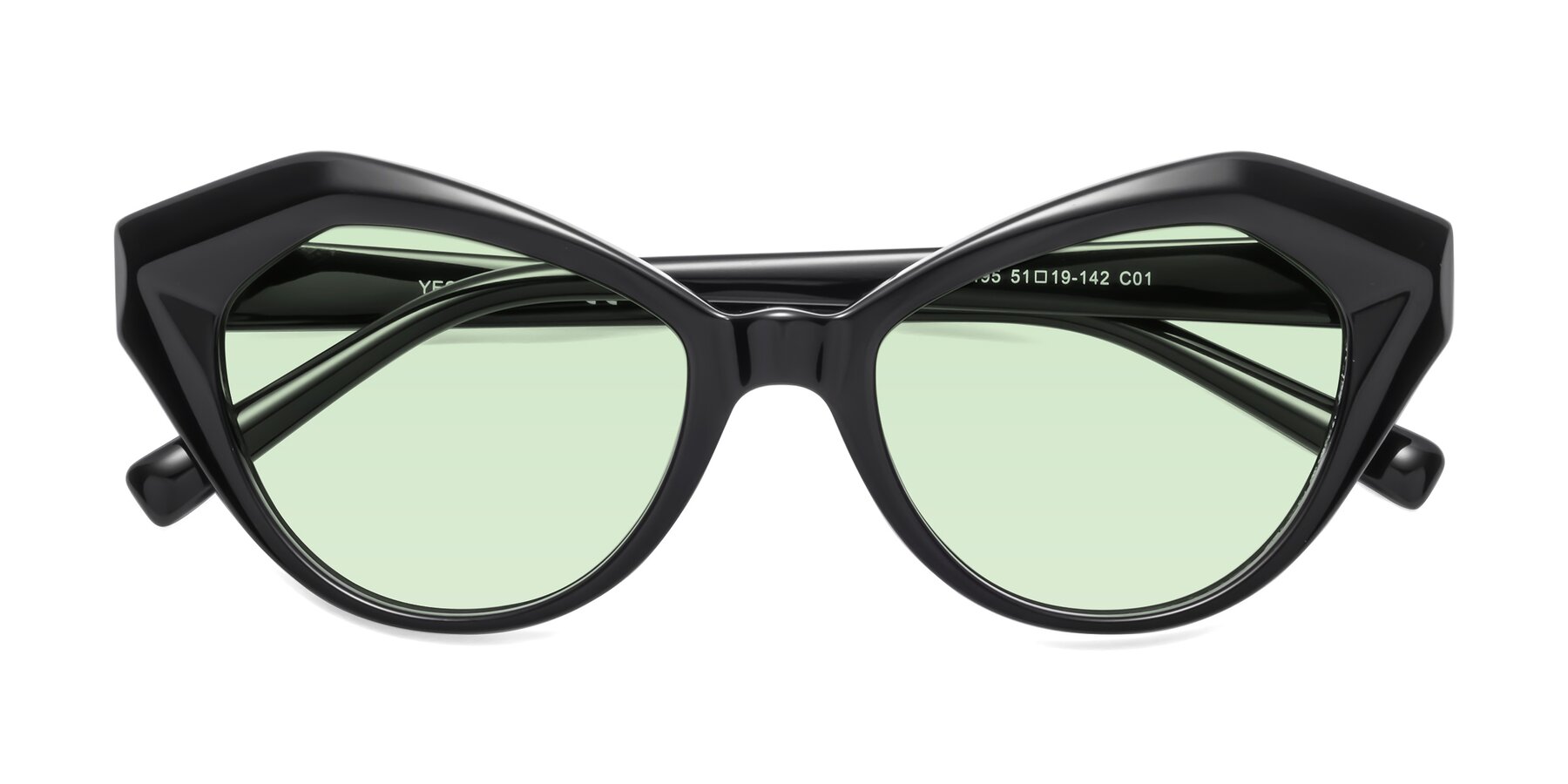 Folded Front of 1495 in Black with Light Green Tinted Lenses