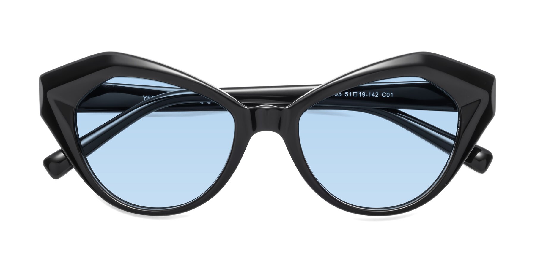 Folded Front of 1495 in Black with Light Blue Tinted Lenses