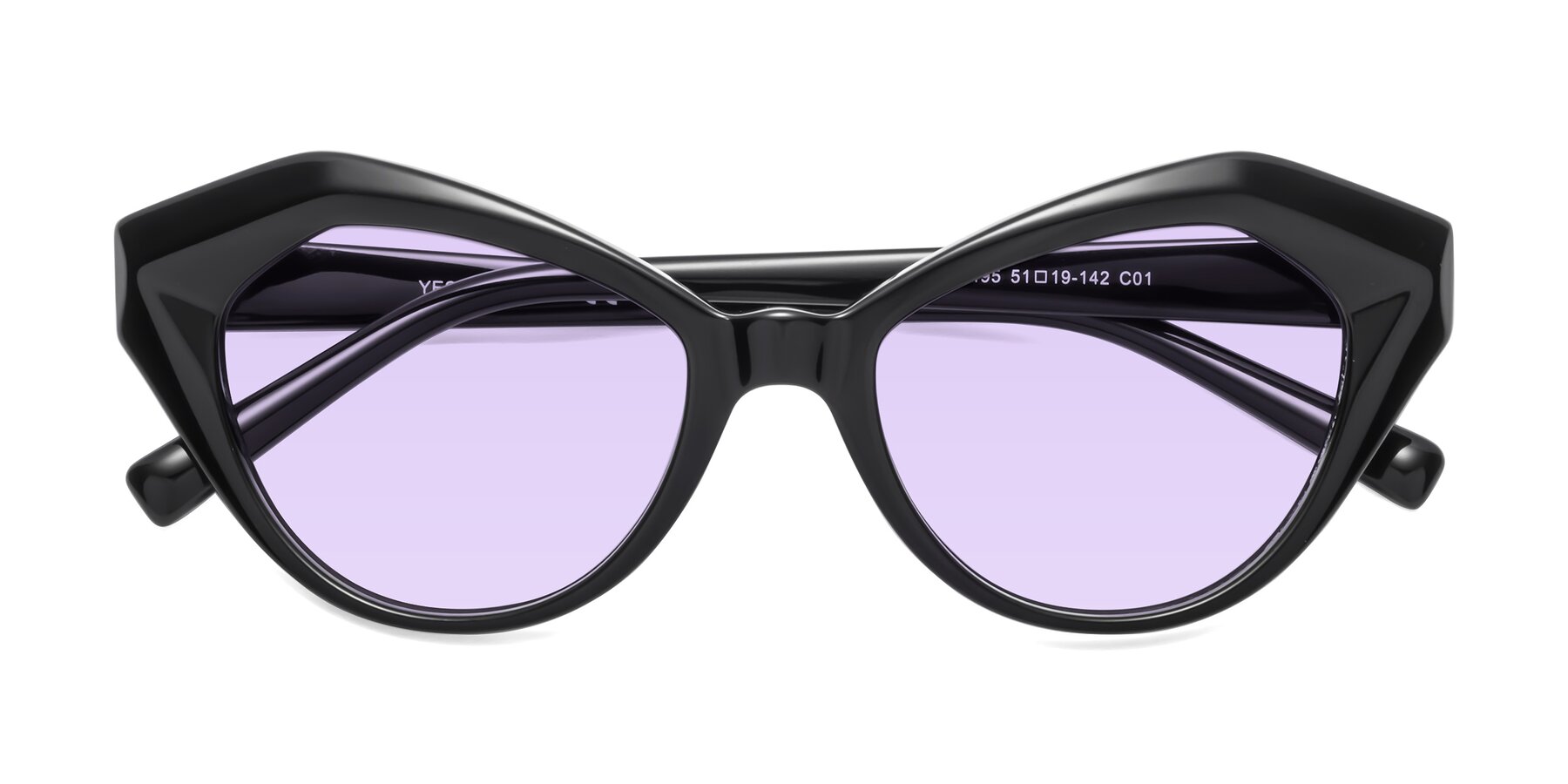 Folded Front of 1495 in Black with Light Purple Tinted Lenses