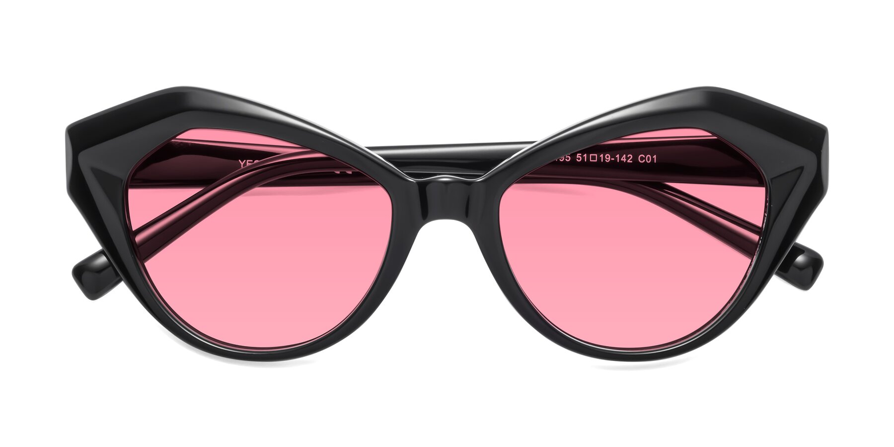 Folded Front of 1495 in Black with Medium Pink Tinted Lenses