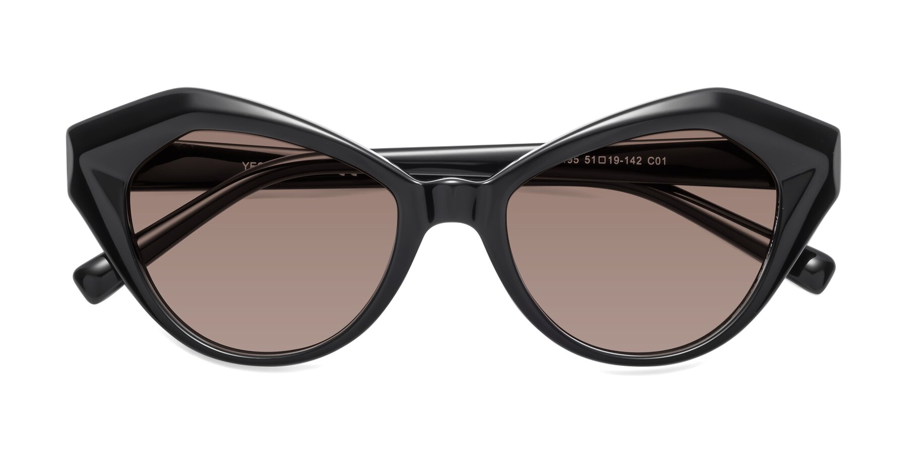 Folded Front of 1495 in Black with Medium Brown Tinted Lenses
