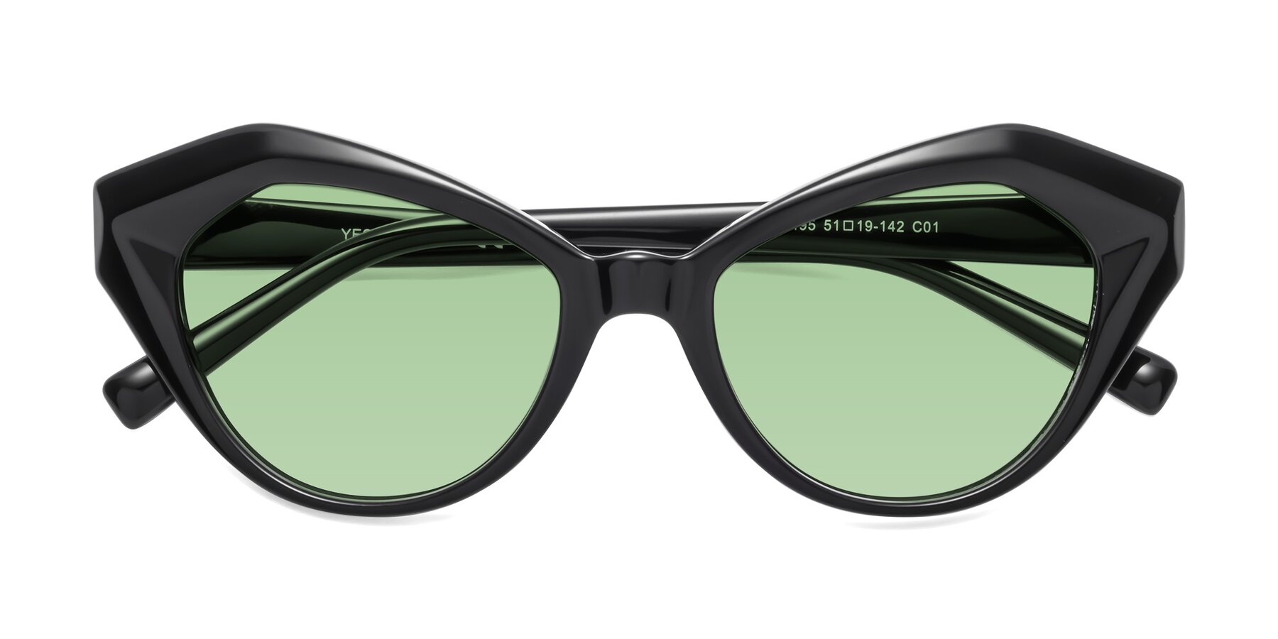 Folded Front of 1495 in Black with Medium Green Tinted Lenses